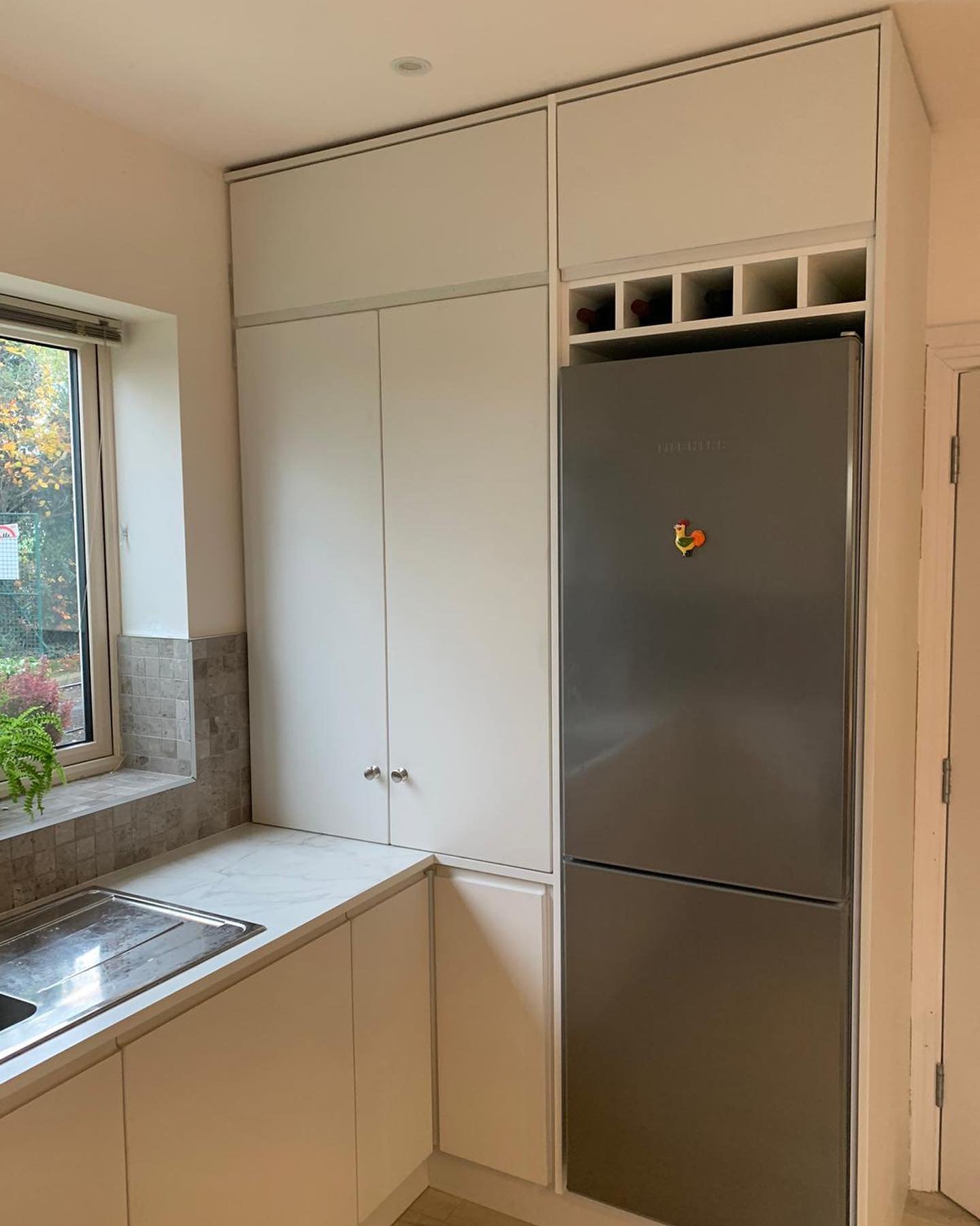 Alaska Handleless Kitchen in White Grey with Veneto Marble Worktop | Dublin image 2