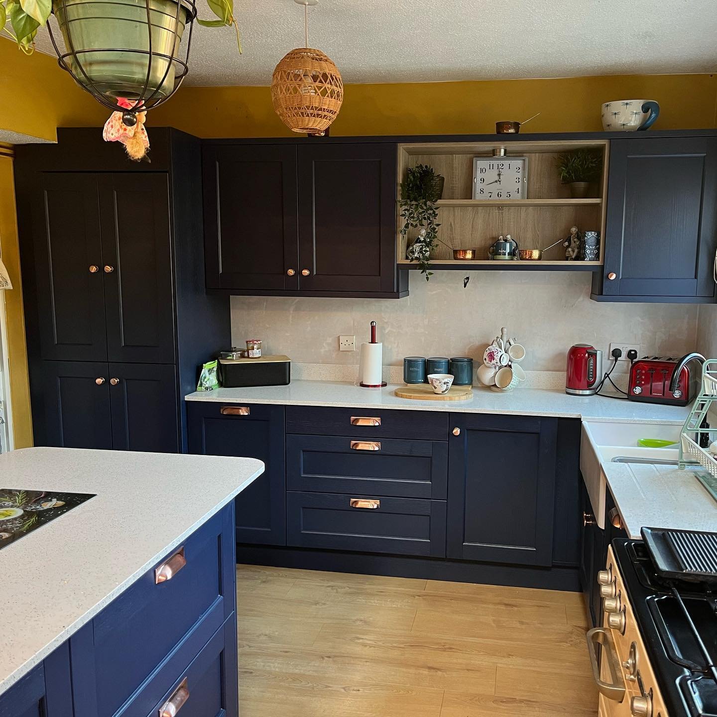 Bastille Door in Marine Blue with Starlite White Quartz Worktops & Double Belfast Sink | Dublin image 1