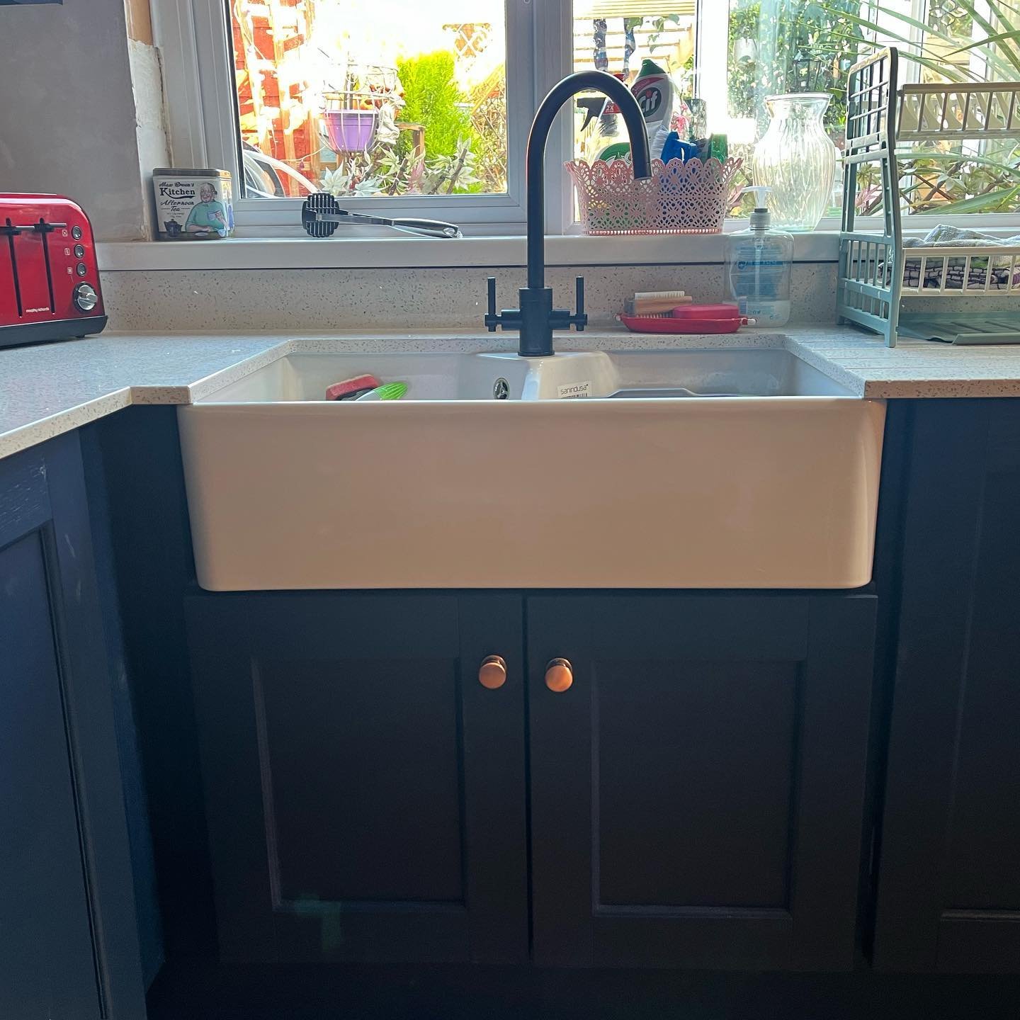 Bastille Door in Marine Blue with Starlite White Quartz Worktops & Double Belfast Sink | Dublin image 3