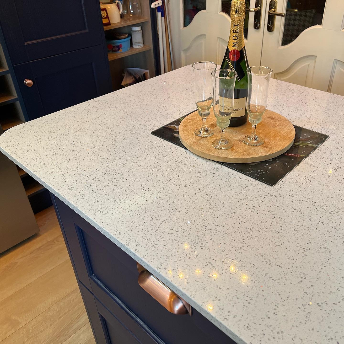 Bastille Door in Marine Blue with Starlite White Quartz Worktops & Double Belfast Sink | Dublin image 7