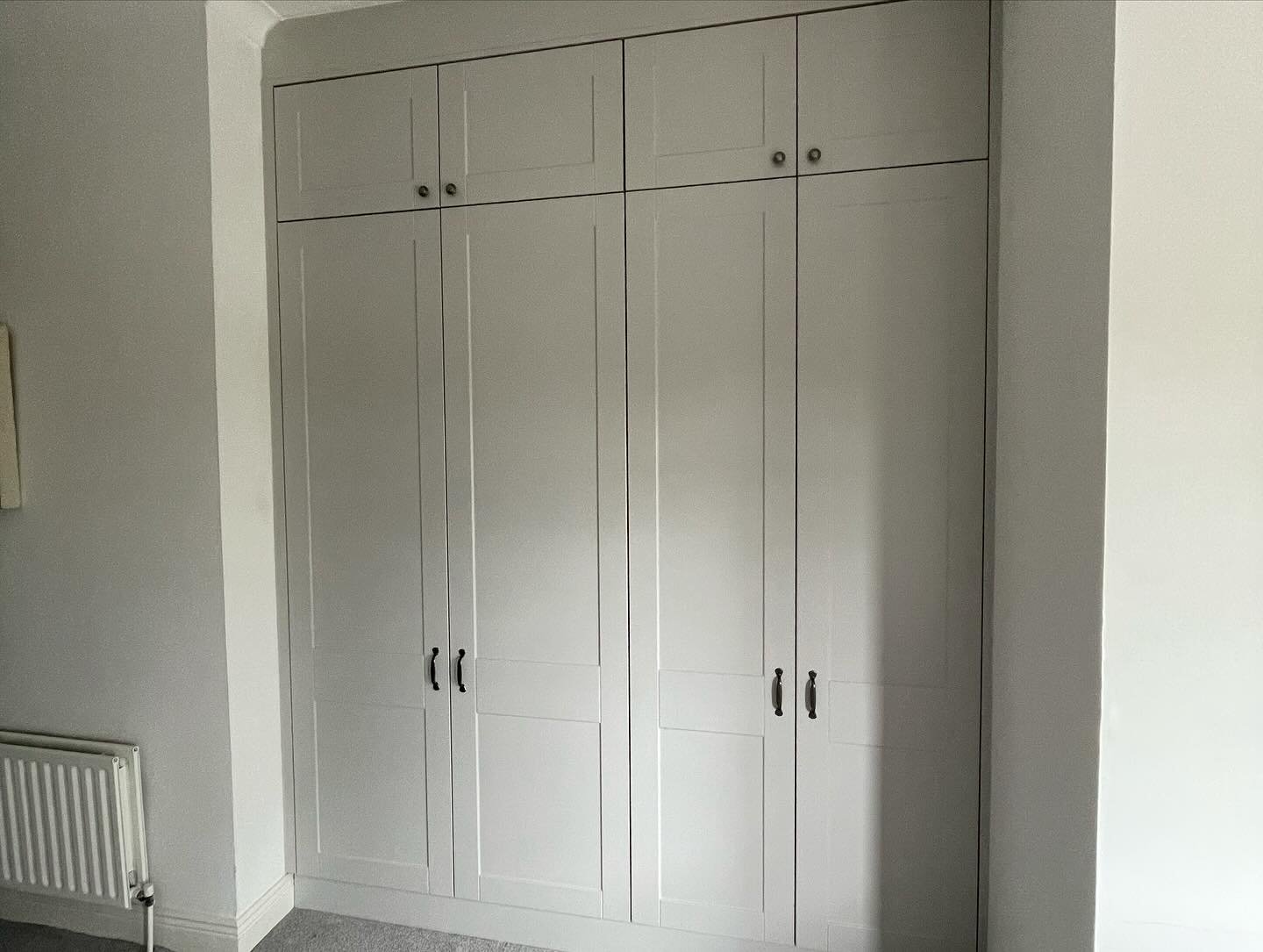 Light Grey Shaker Wardrobes with Oak Interior & Window Seat Storage image 2