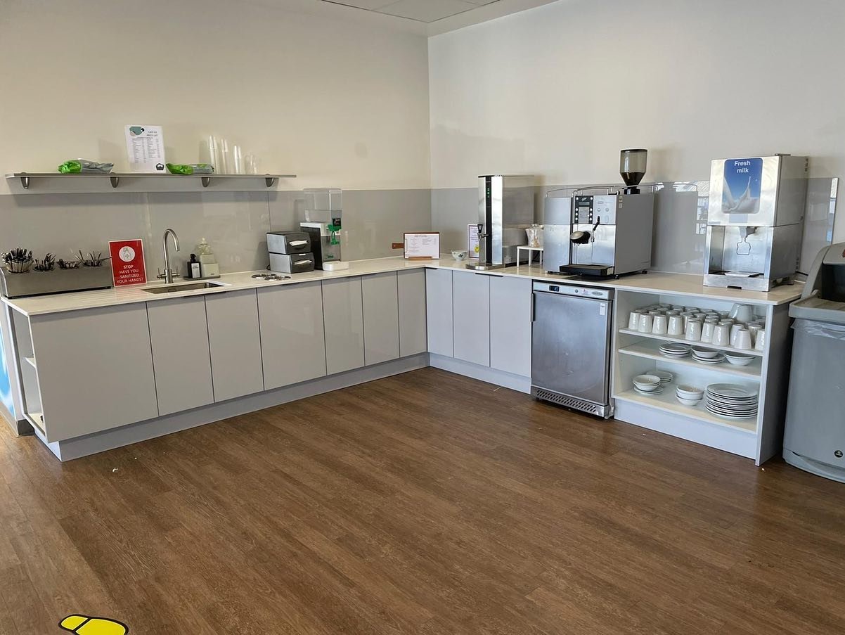 Modern Office Canteen Fit-Out with Phoenix Gloss Light Grey | Dublin image 2