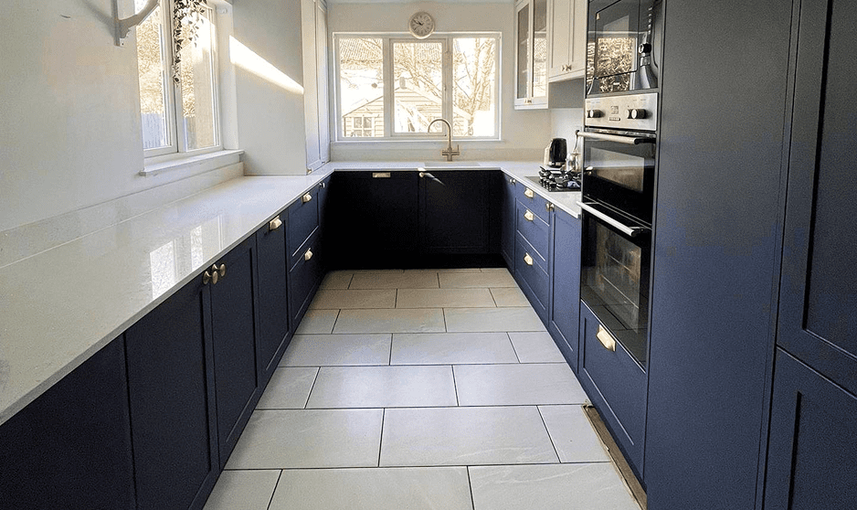 Modern Shaker U-Shaped Fitted Kitchen in Indigo & Light Grey